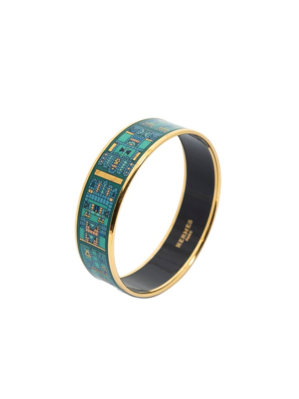 Hermes Enamel Bangle Teal Geometric Motif Bracelet